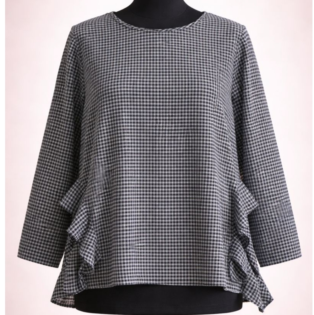 ZARA GINGHAM TOP WITH FLOWY EDGE DETAILS